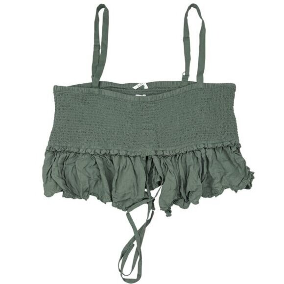 WILFRED Aritzia Dareau Smocked Ruffle Hem Crop Tank Sz Medium - Picture 3 of 6